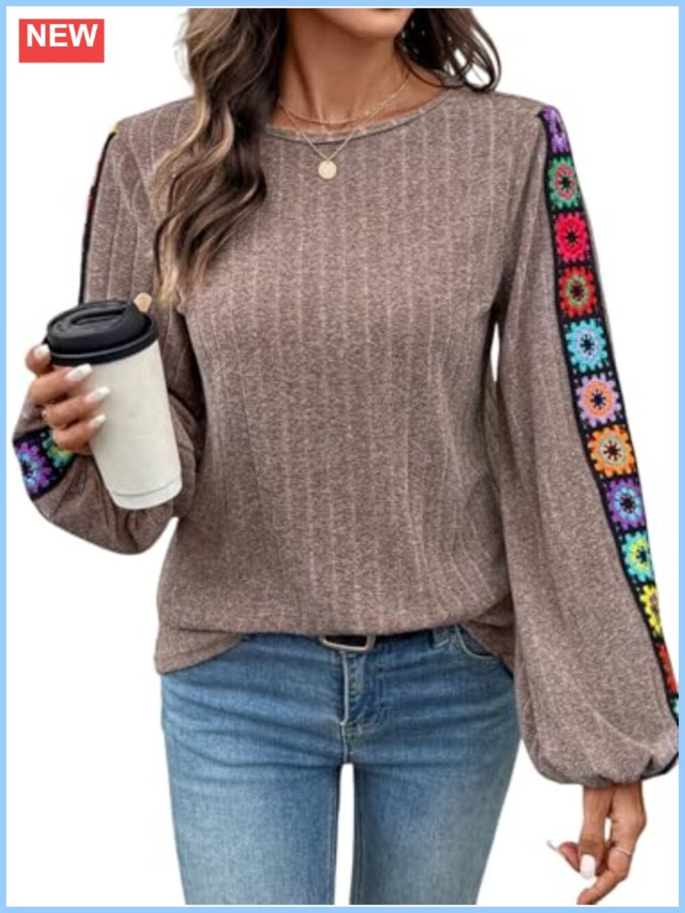 Embroidered Lantern Long Sleeve Tunic Top Boat Neck Dressy Casual Boho